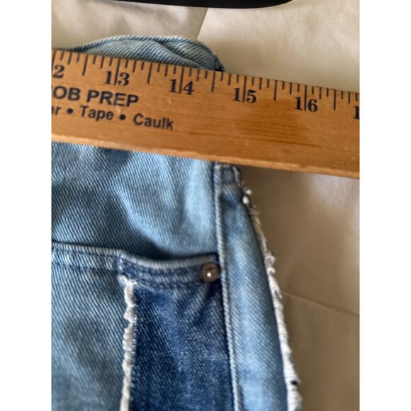 Pacsun Womens Two-Tone Denim Mini Skirt Size 27 Fringe Hem Blue Patchwork Cotton - Picture 6 of 12